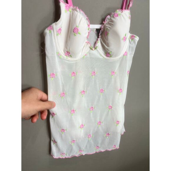 Babydoll Y2K Coquette Fairy Floral Tank Top Bra Corset Sheer Sz S - Picture 6 of 11